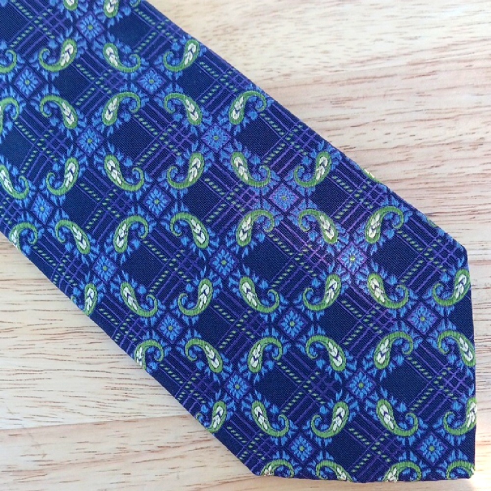 Blue with Green Paisleys Men's Tie By Santorelli